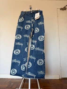 Men’s Blue Denim Bootcut Jeans - Logo Print